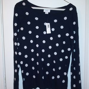 Navy blue and white polka dot sweater